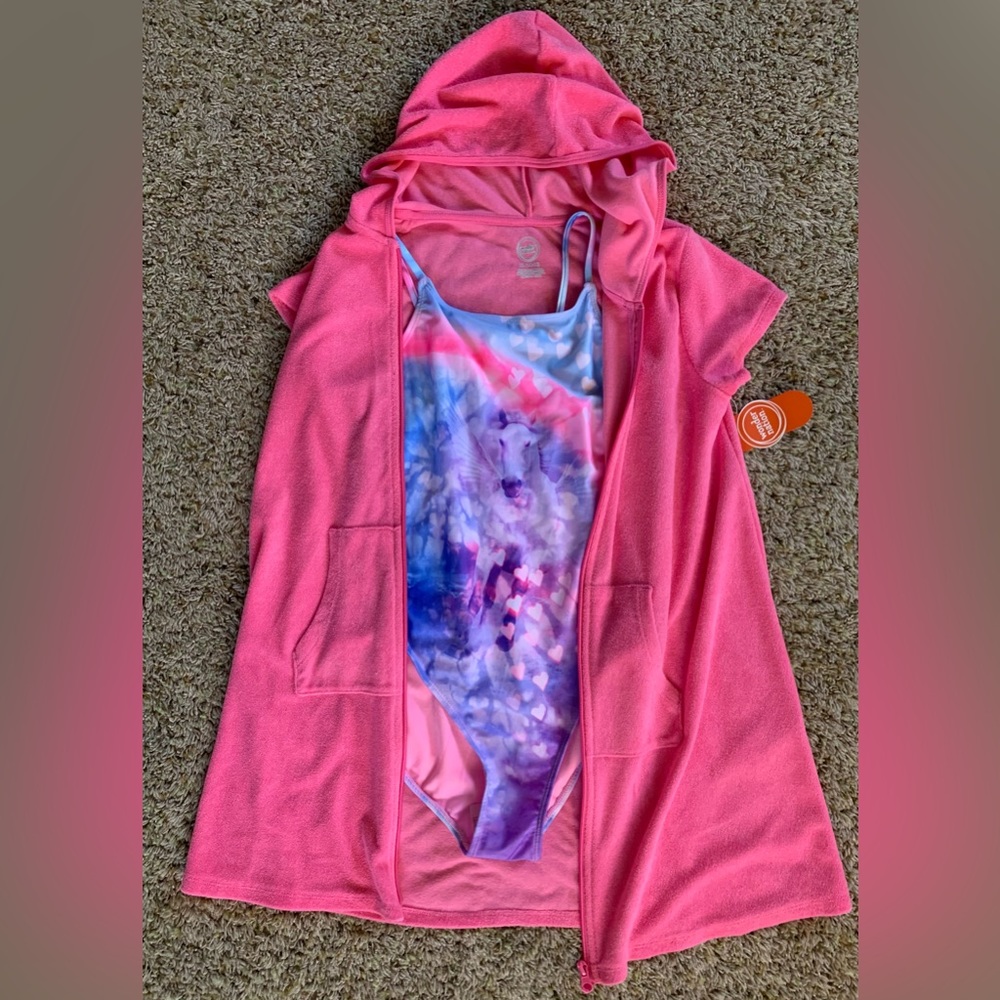 Wonder Nation Girls Size 14/16 Unicorn One-Piece Swimsuit & Coverup/ NWT - Picture 9 of 10